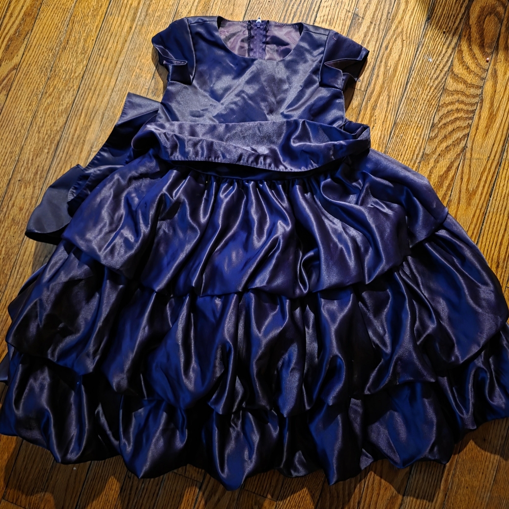 Girls' Navy Satin Tiered Party Dress